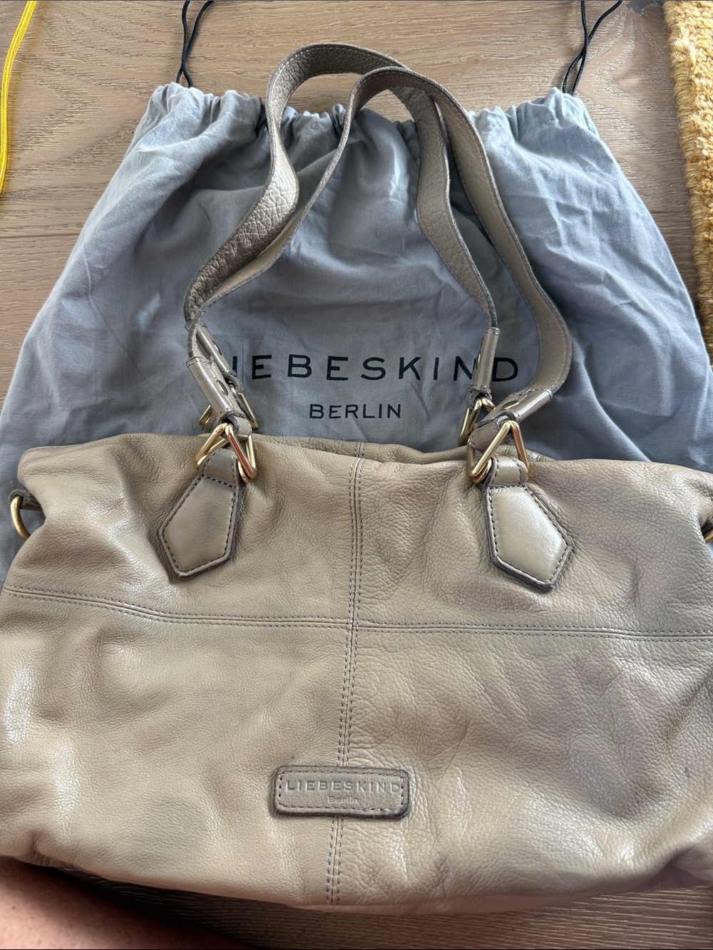 Liebeskind Taupe Leather Shoulder Bag with Gold Hardware